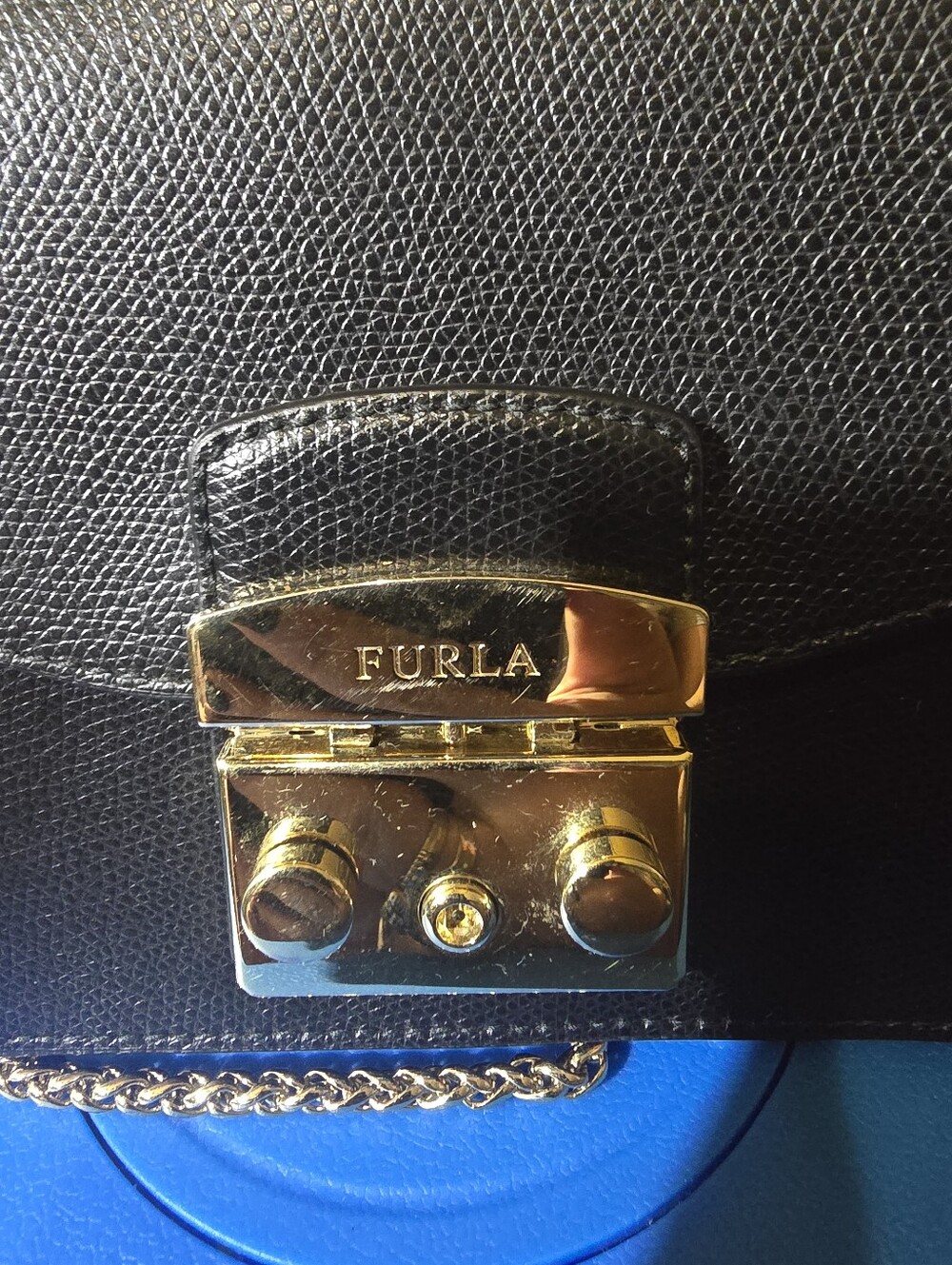Furla Black Leather Crossbody Gold-Tone Chain and Lock w/ Dust Bag - Picture 3 of 12